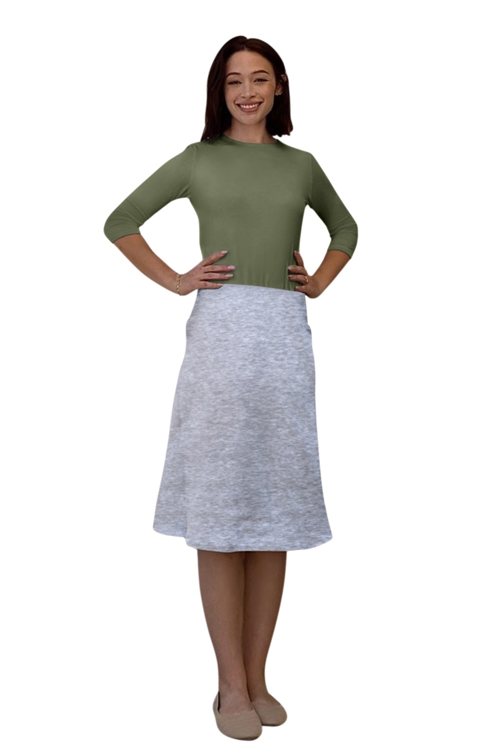 Sporty A-Line Cotton Spandex French Terry Skirt – Knee Length