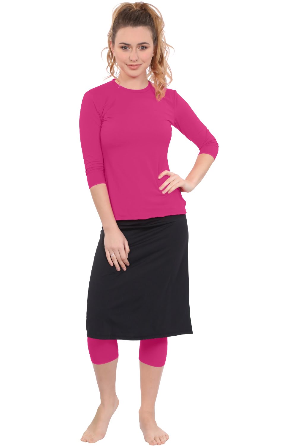 Modest Swim and Sports Midi Skirt with Attached Leggings - UPF 50 Protection