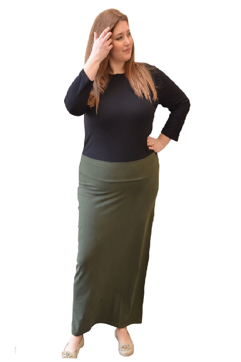 Women's and Plus Size Stretch Maxi Pencil Skirt - Cotton Blend and No Slits