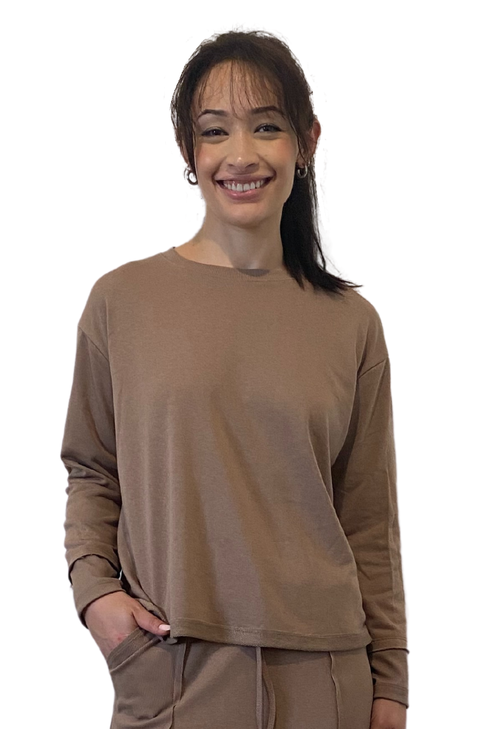 French Terry Cotton Blend Crew Neck Sweatshirt with Long Sleeves