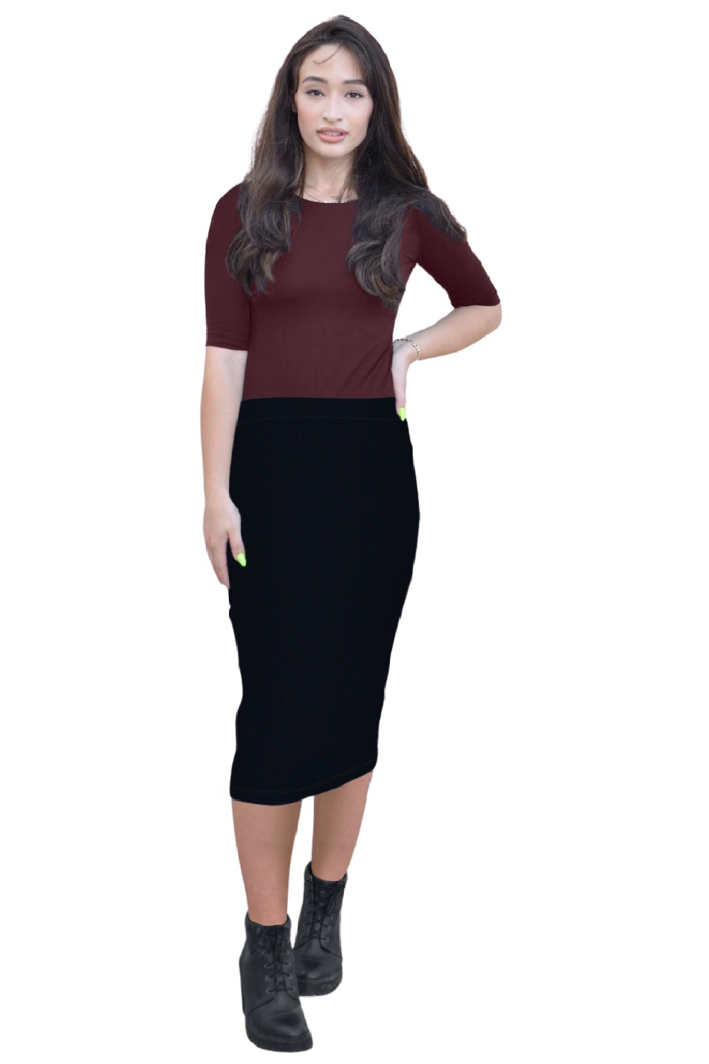 Mid-Calf Pencil Skirt in Cotton Spandex – No Slits