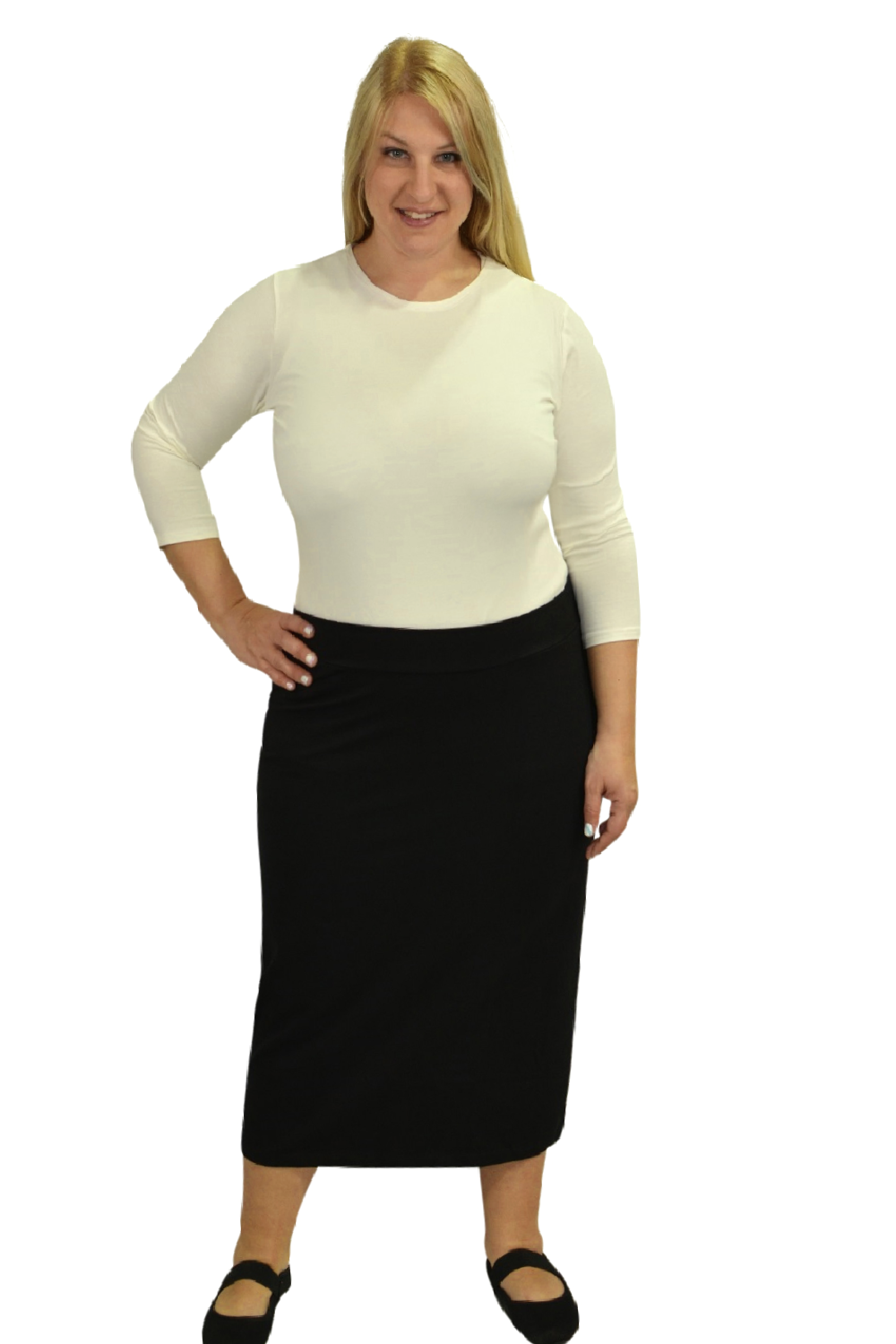 Plus Size Mid-Calf Pencil Skirt in Cotton Spandex
