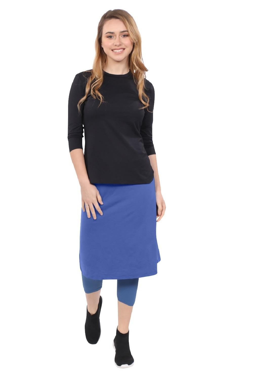 Modest Swim and Sports Midi Skirt with Attached Leggings - UPF 50 Protection
