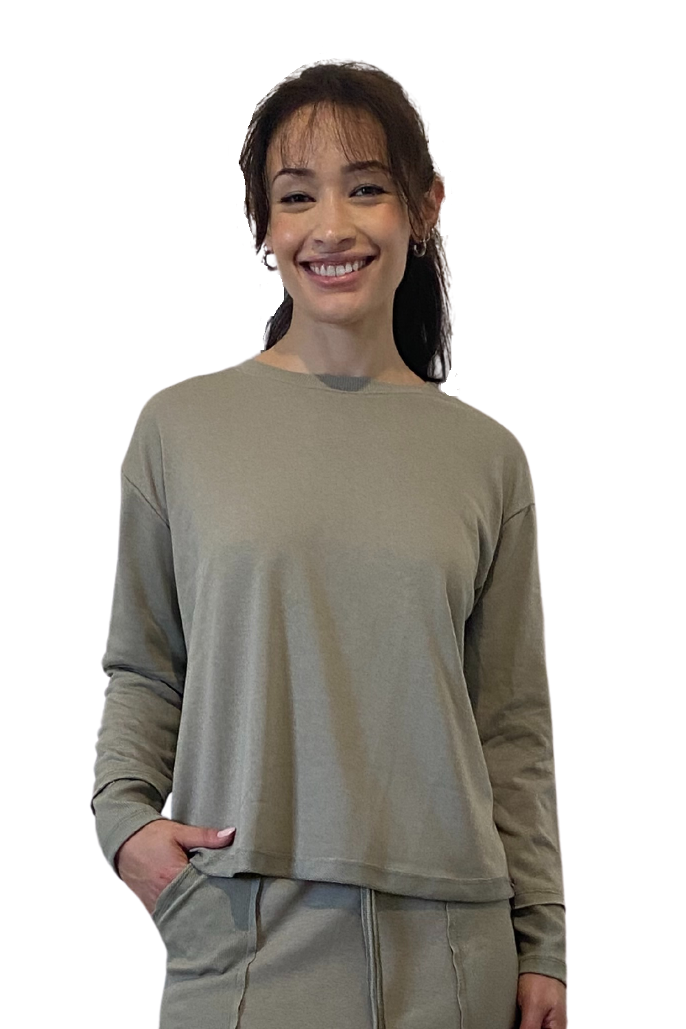 French Terry Cotton Blend Crew Neck Sweatshirt with Long Sleeves