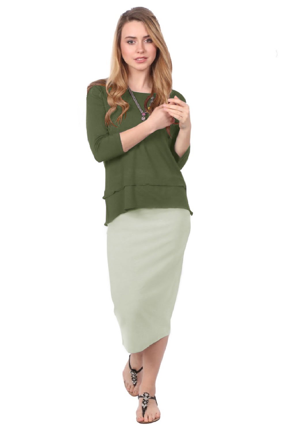 Mid-Calf Pencil Skirt in Cotton Spandex – No Slits