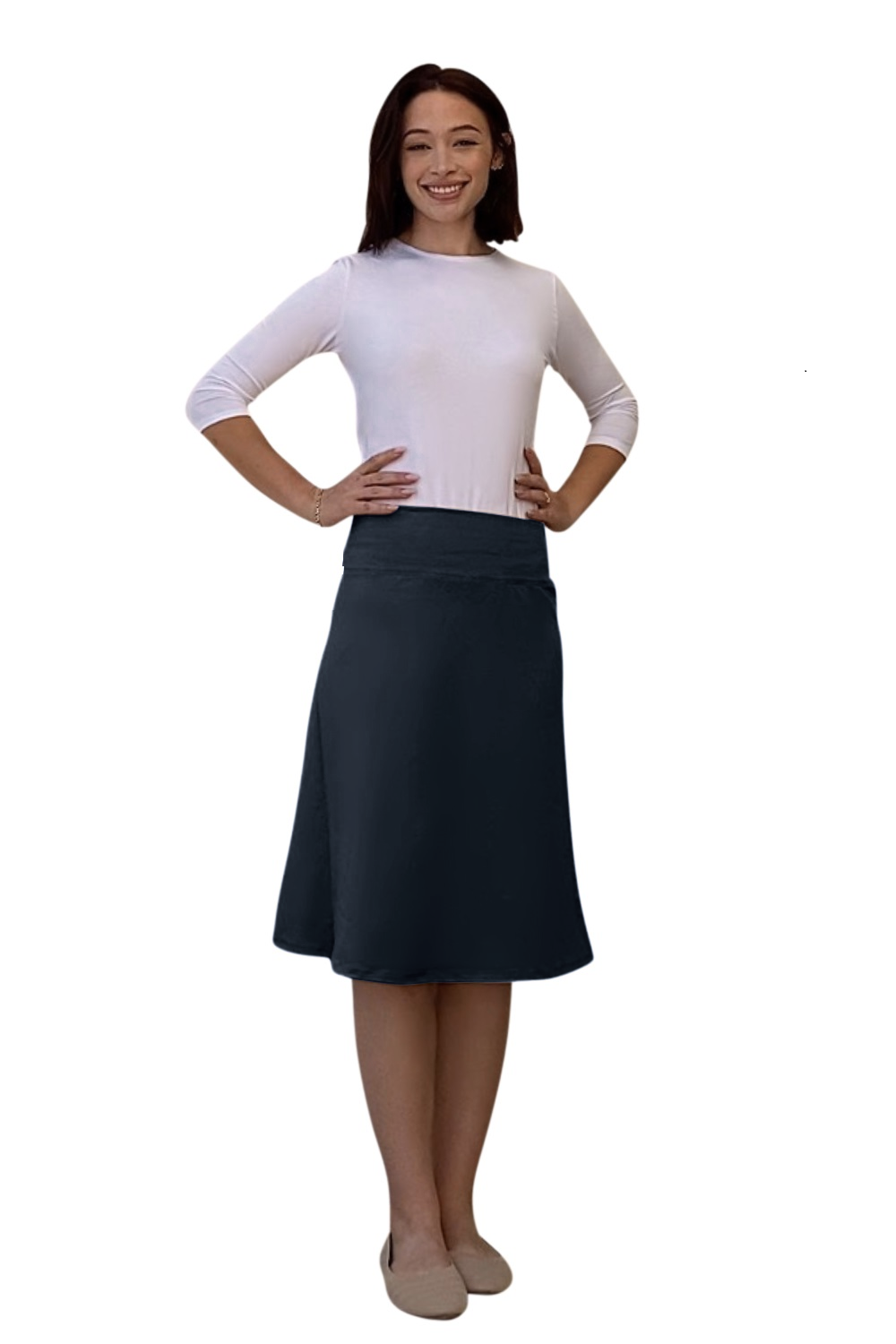 Sporty A-Line Cotton Spandex French Terry Skirt – Knee Length
