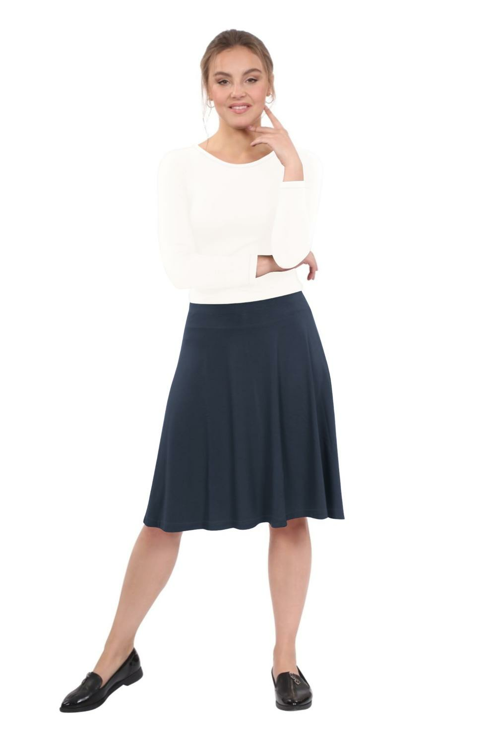 Knee Length A-Line Skater Skirt with Full Elastic Waist