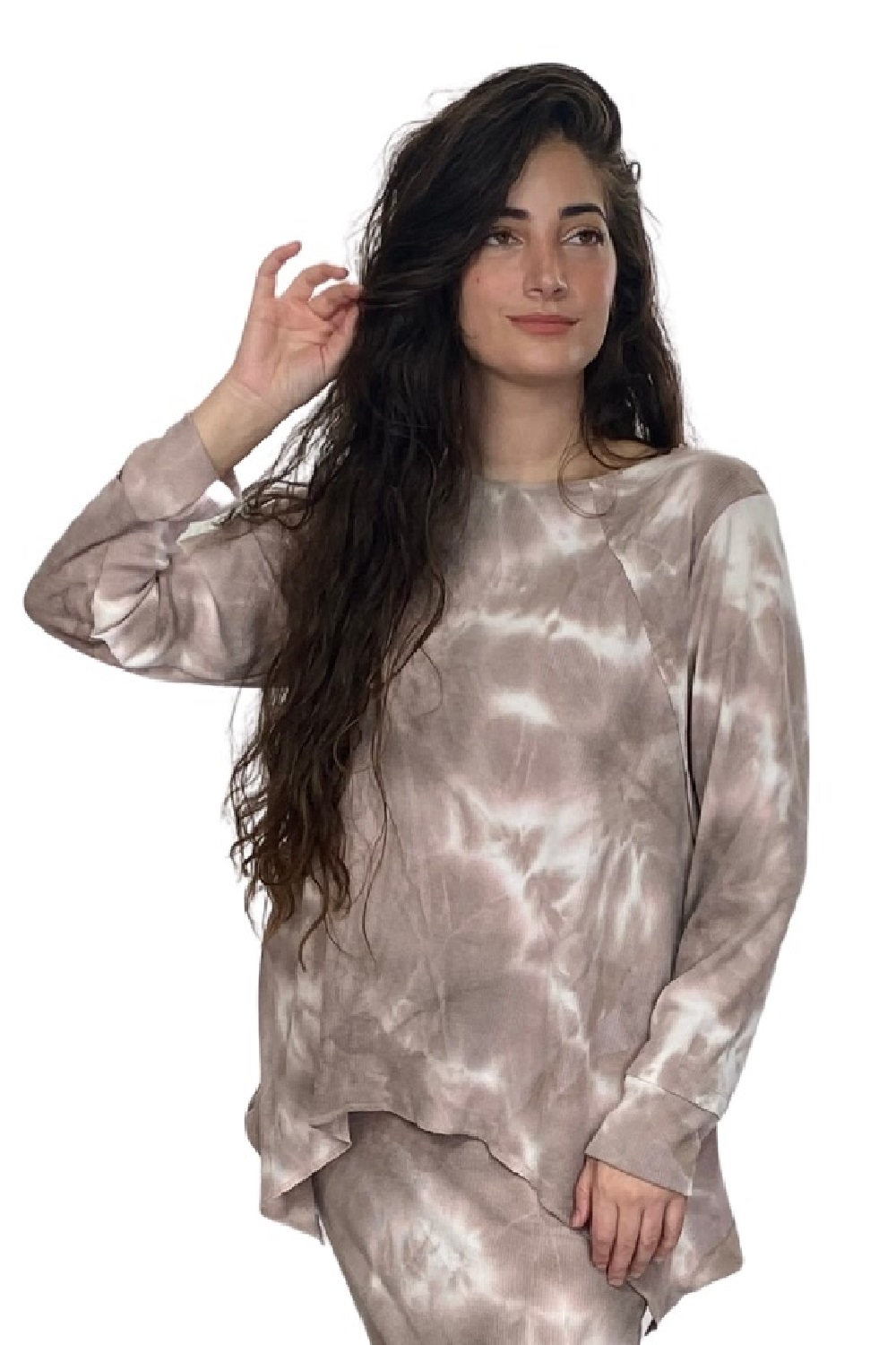 Long Sleeve Relaxed Fit Tie-Dye Waffle Tunic