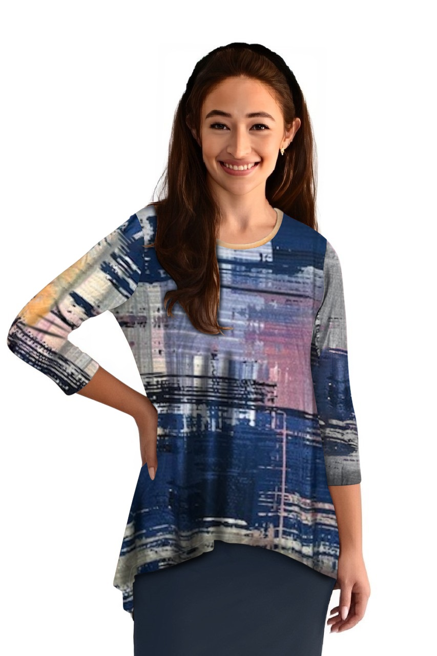 Hi-Lo Flowing 3/4 Sleeve Modest Tunic Top