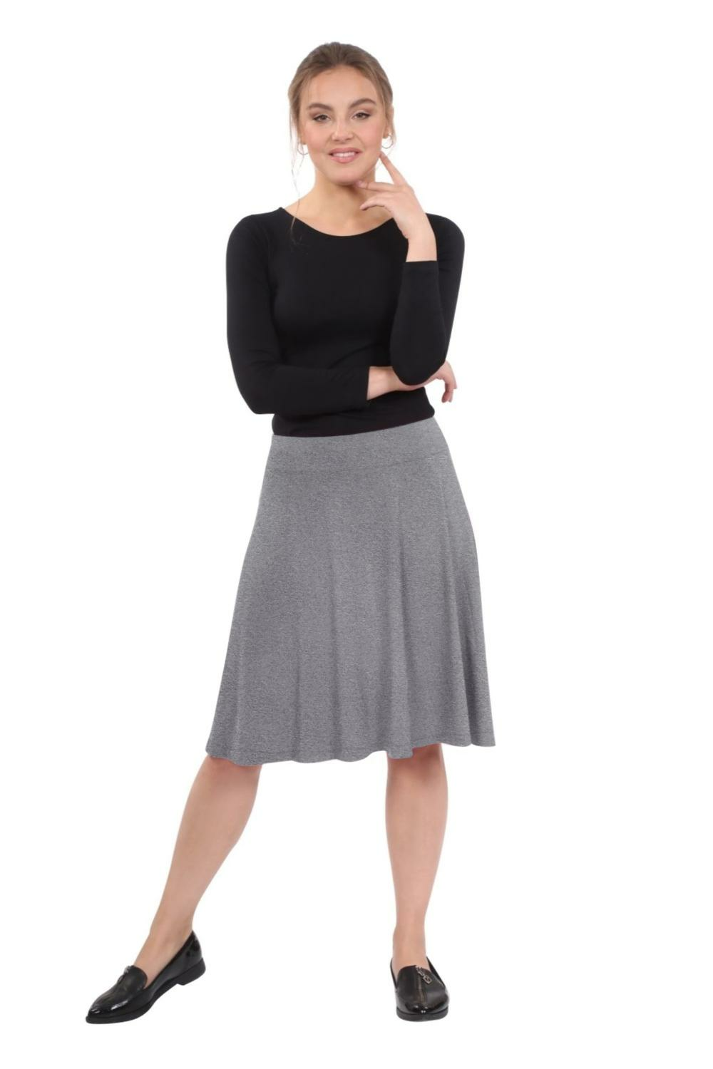 Knee Length A-Line Skater Skirt with Full Elastic Waist