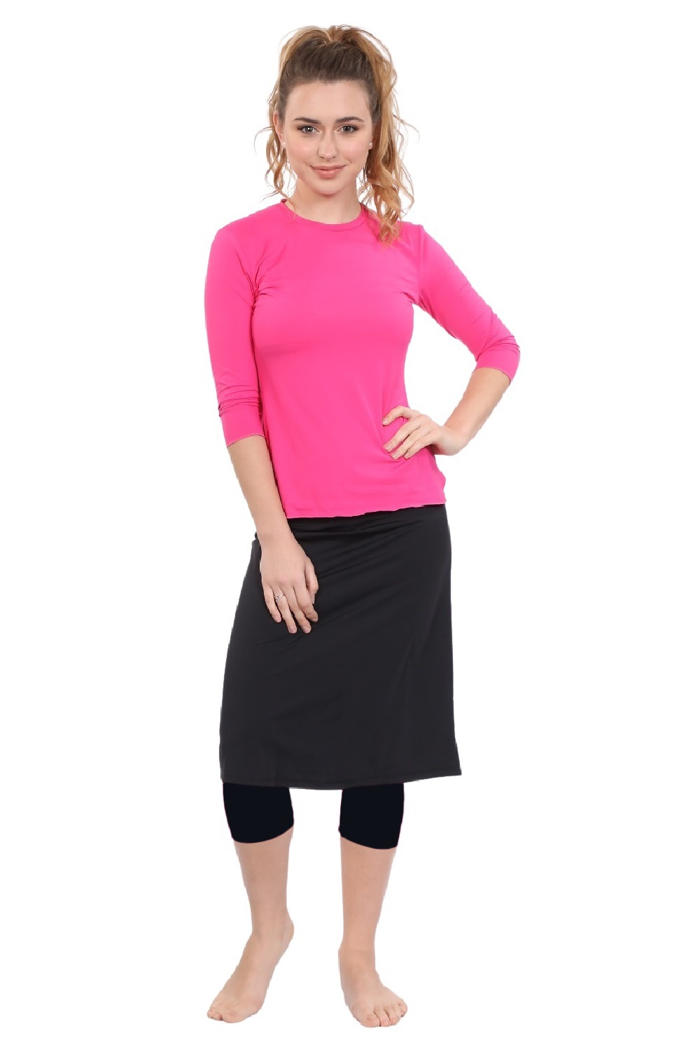Modest Swim and Sports Midi Skirt with Attached Leggings - UPF 50 Protection