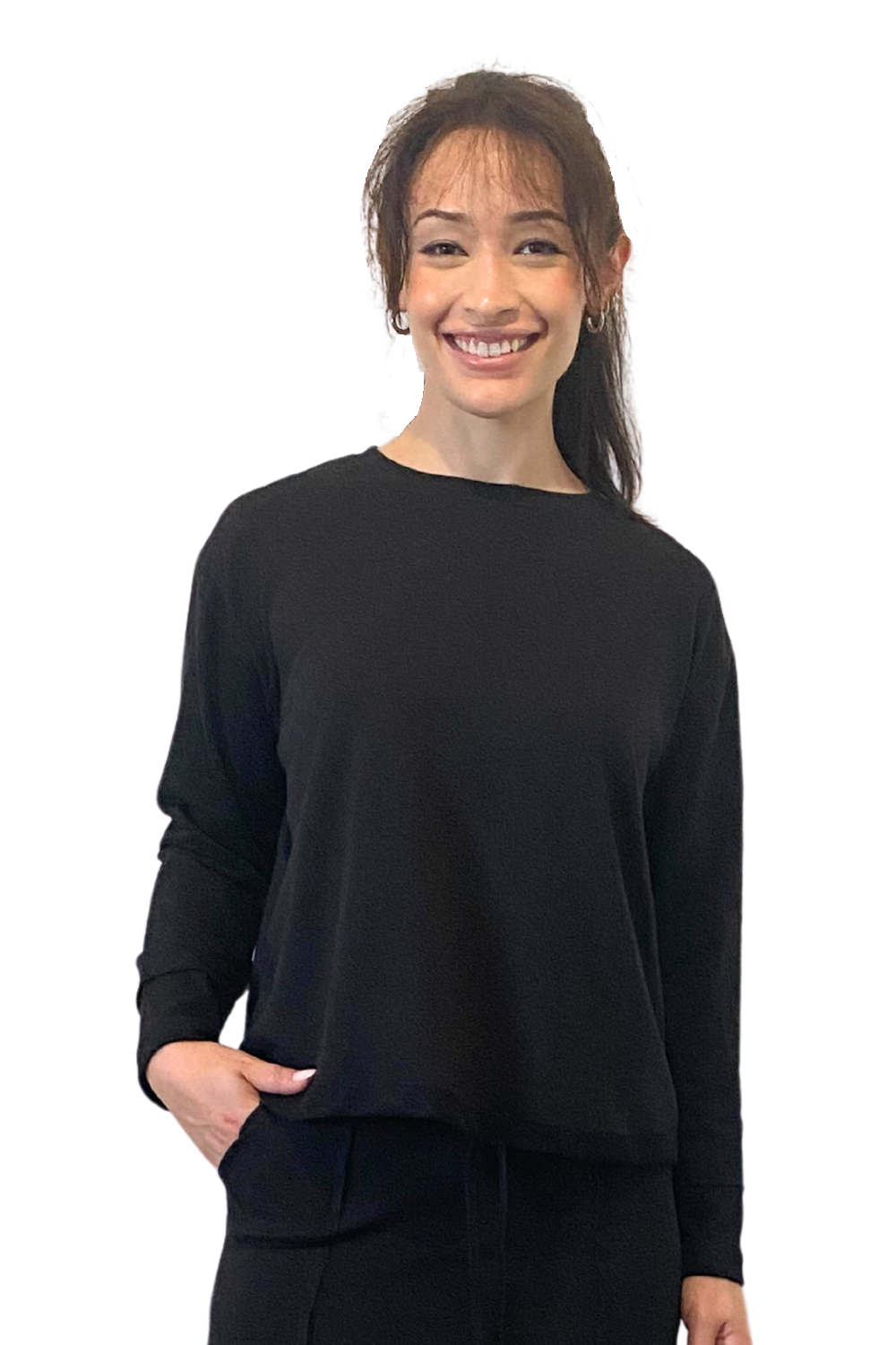 French Terry Cotton Blend Crew Neck Sweatshirt with Long Sleeves