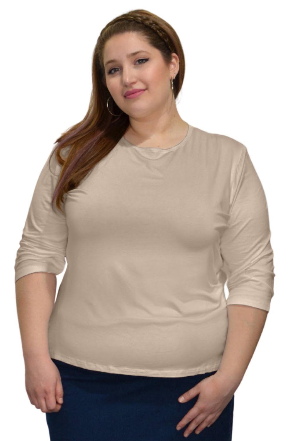 Essential 3/4 Sleeve Modest Crew Neckline Shell - Versatile Layering Top