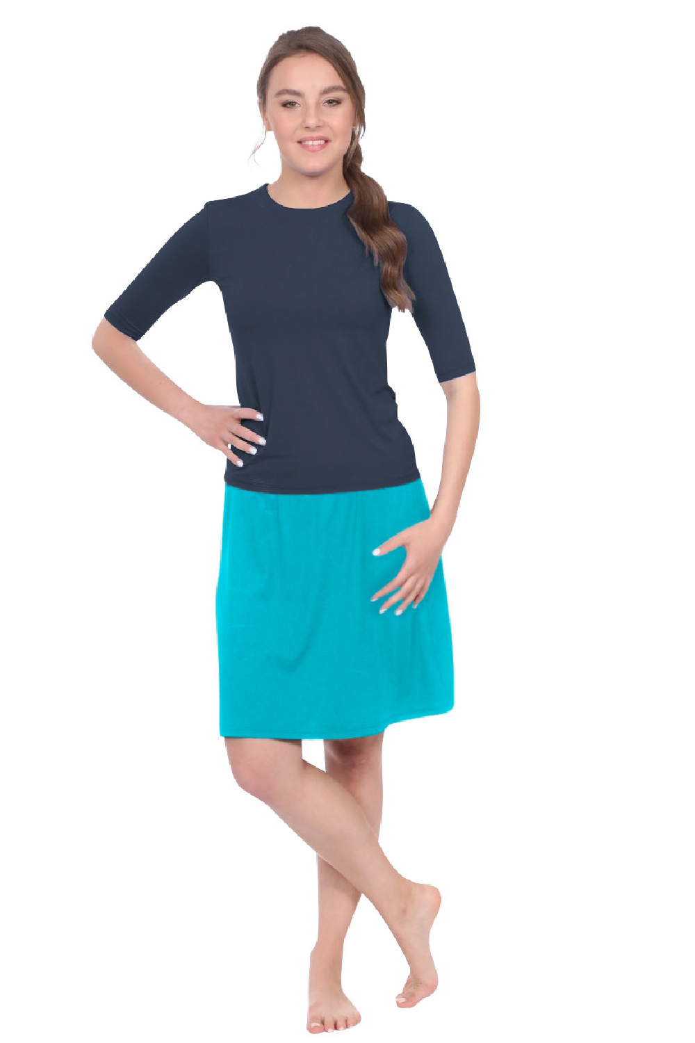 Knee-Length Swim/Sport Skirt with Attached Shorts, Pocket and UPF 50+ Protection