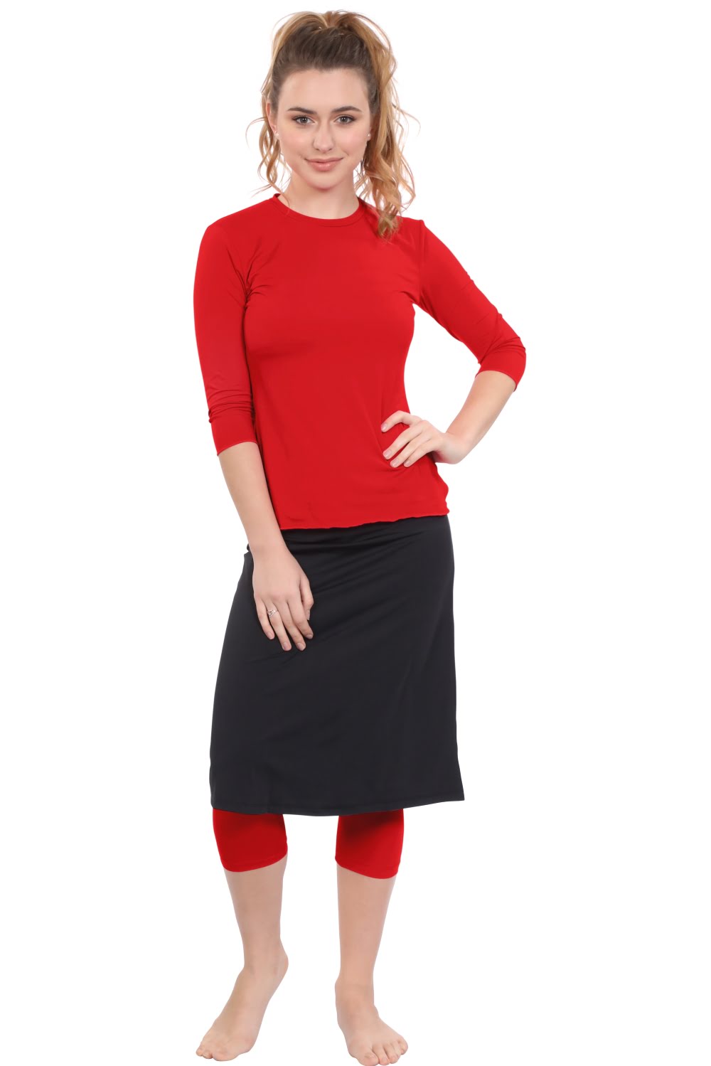 Modest Swim and Sports Midi Skirt with Attached Leggings - UPF 50 Protection