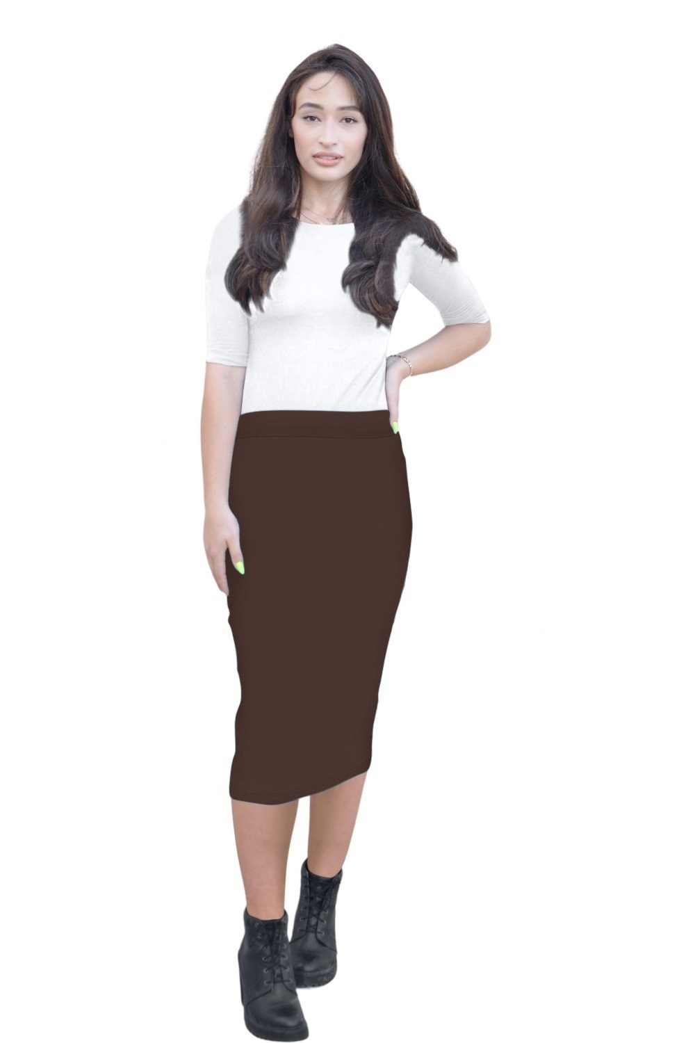 Mid-Calf Pencil Skirt in Cotton Spandex – No Slits