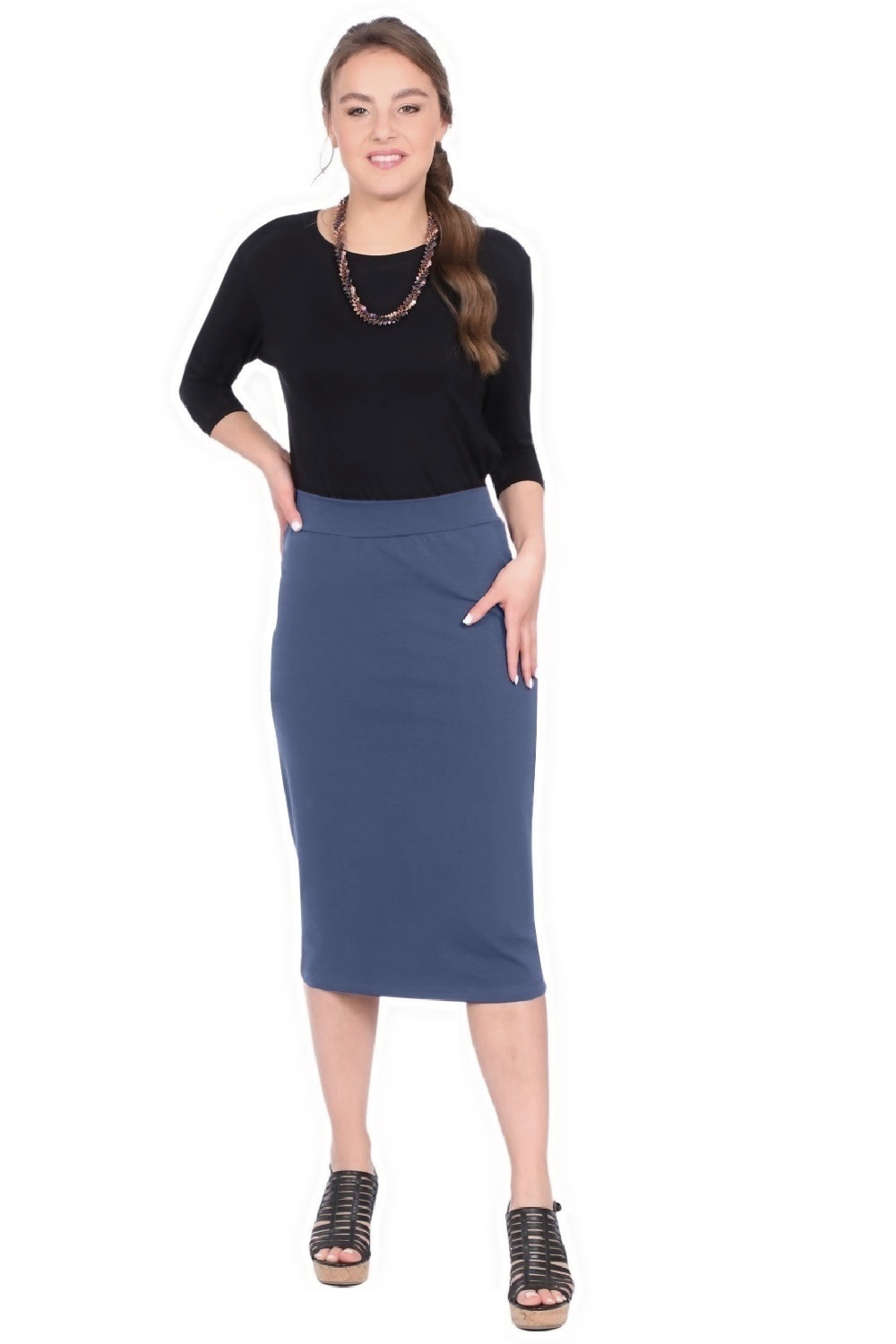 Mid-Calf Pencil Skirt in Cotton Spandex – No Slits
