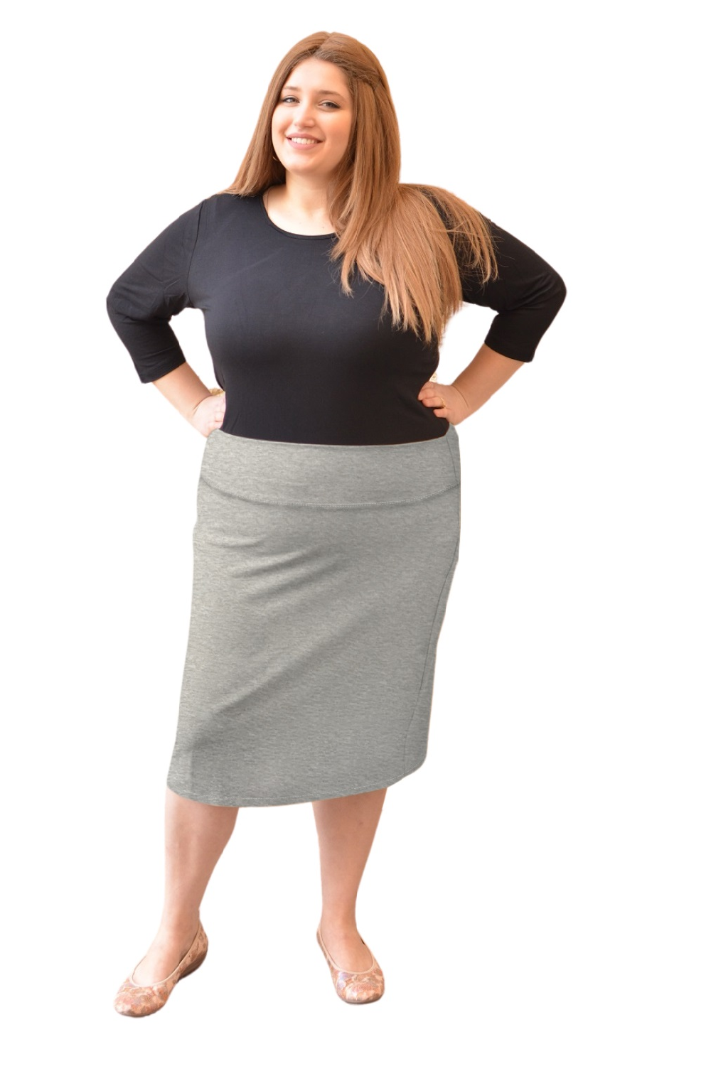 Modest Stretch Knee Length Pencil Skirt in Cotton Spandex