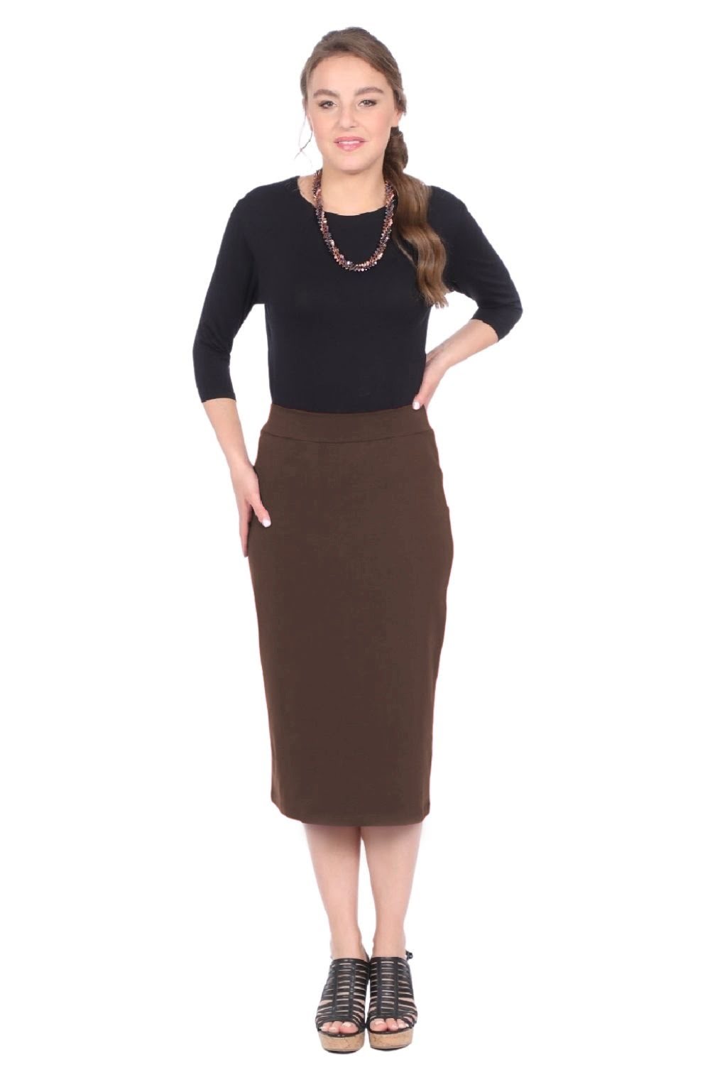 Mid-Calf Pencil Skirt in Cotton Spandex – No Slits