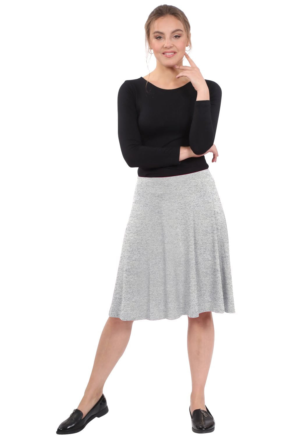 Knee Length A-Line Skater Skirt with Full Elastic Waist