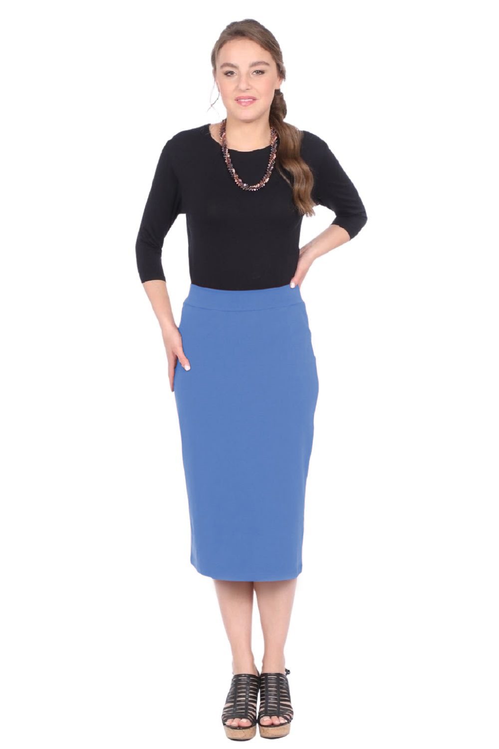 Mid-Calf Pencil Skirt in Cotton Spandex – No Slits