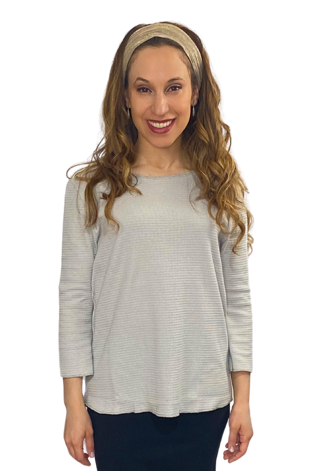 Cotton Waffle Knit Modest Top - 3/4 Sleeve with High Neckline