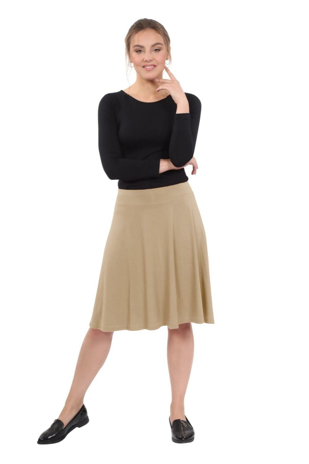 Knee Length A-Line Skater Skirt with Full Elastic Waist