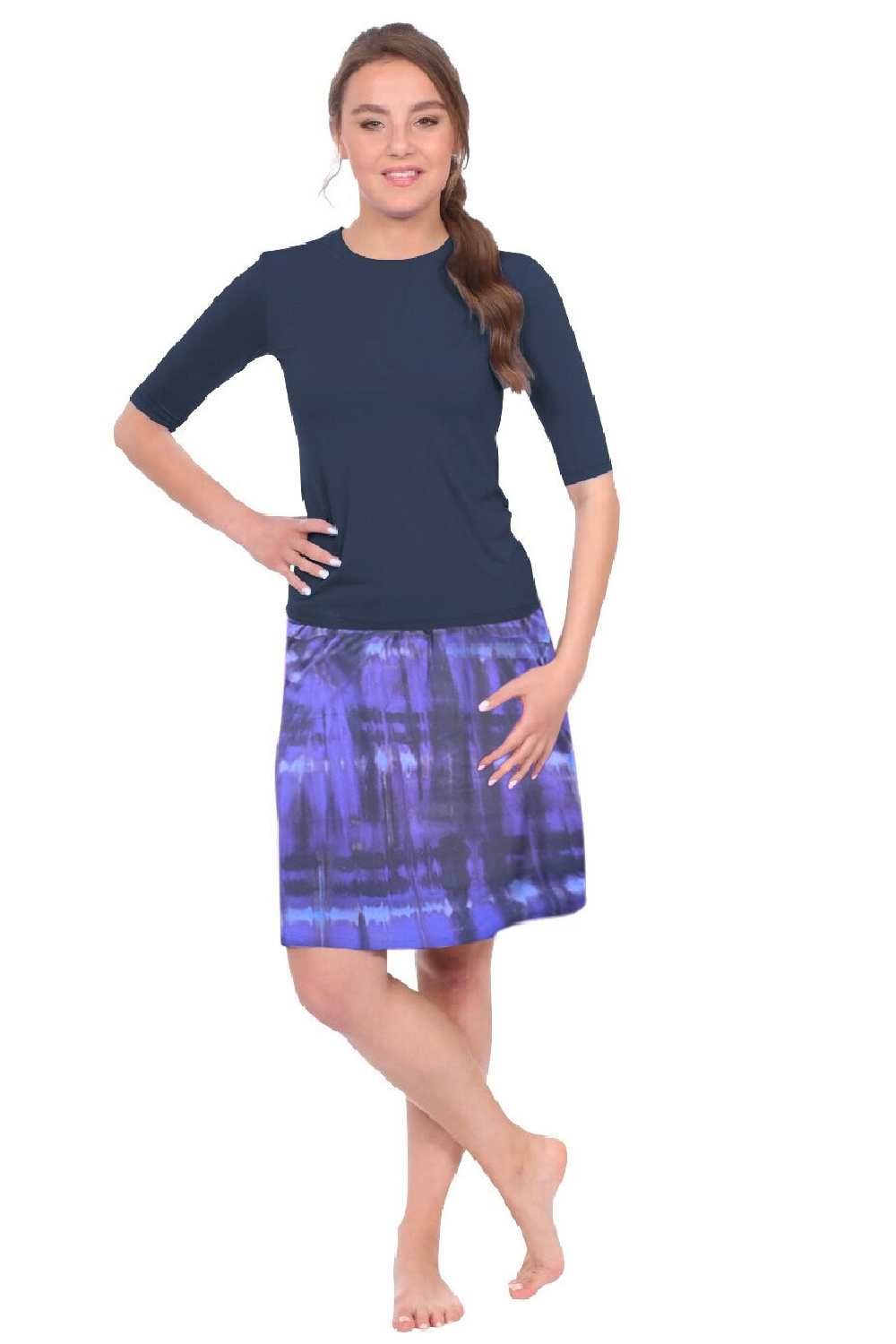 Knee-Length Swim/Sport Skirt with Attached Shorts, Pocket and UPF 50+ Protection