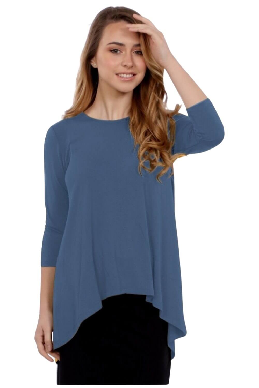 Hi-Lo Flowing 3/4 Sleeve Modest Tunic Top