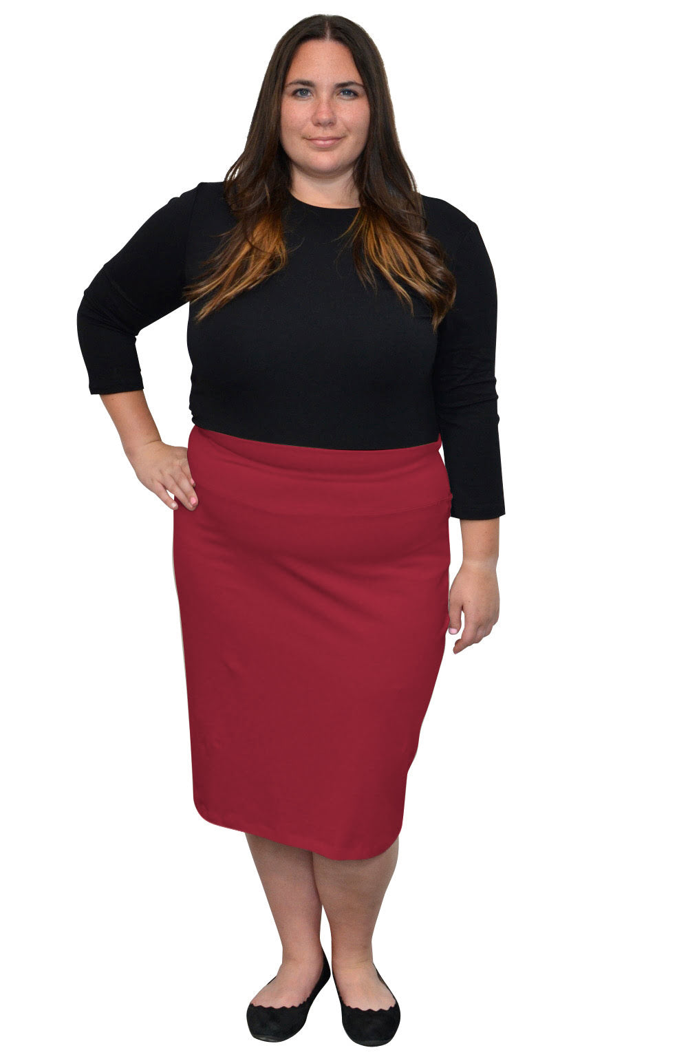 Classic Cotton Lycra Pencil Skirt - Below Knee Length