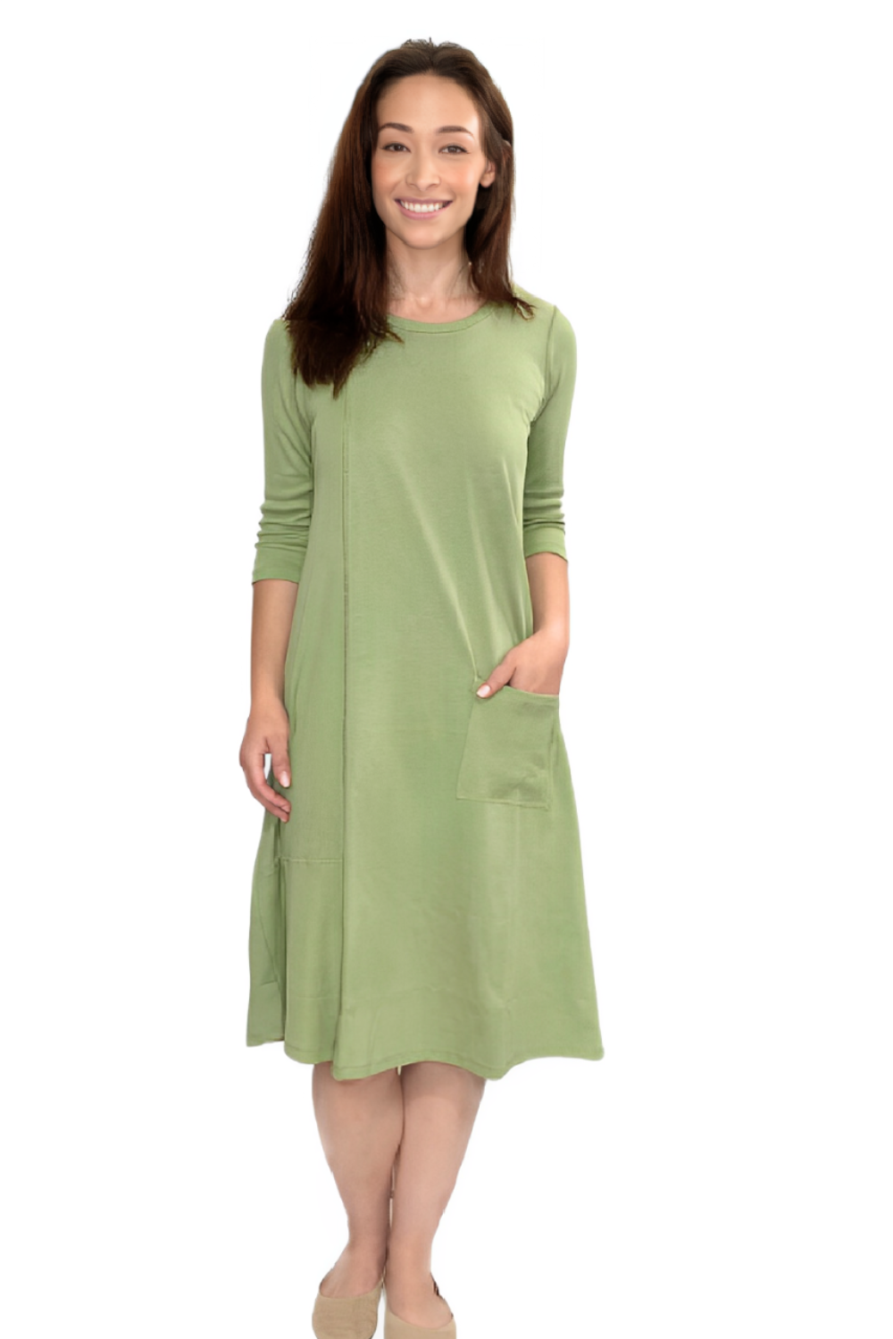 Classic 100% Cotton A-Line Dress with 3/4 Sleeves