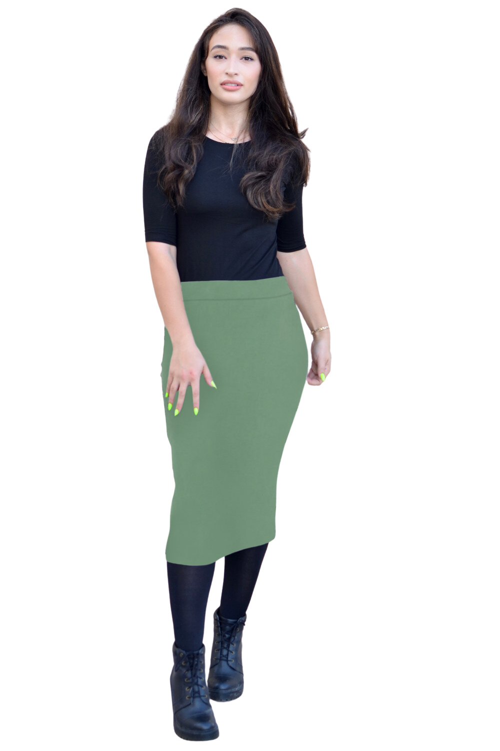 Mid-Calf Pencil Skirt in Cotton Spandex – No Slits
