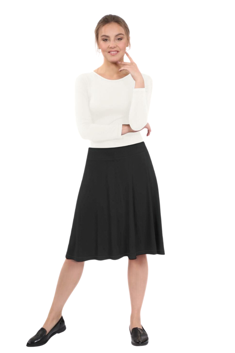 Knee Length A-Line Skater Skirt with Full Elastic Waist