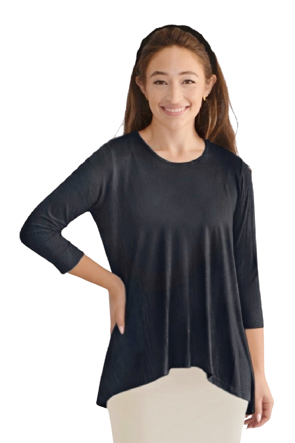 Hi-Lo Soft Crinkled Cotton Spandex 3/4 Sleeve Tunic