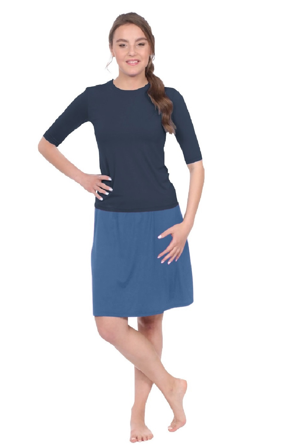 Knee-Length Swim/Sport Skirt with Attached Shorts, Pocket and UPF 50+ Protection