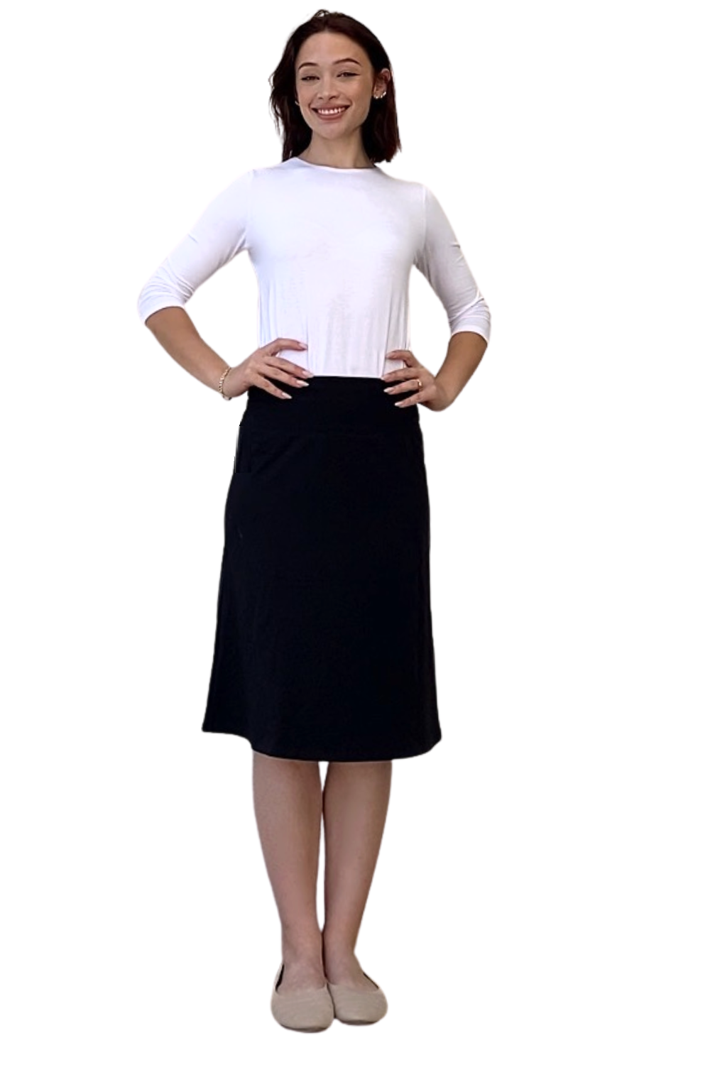 Sporty A-Line Cotton Spandex French Terry Skirt – Knee Length