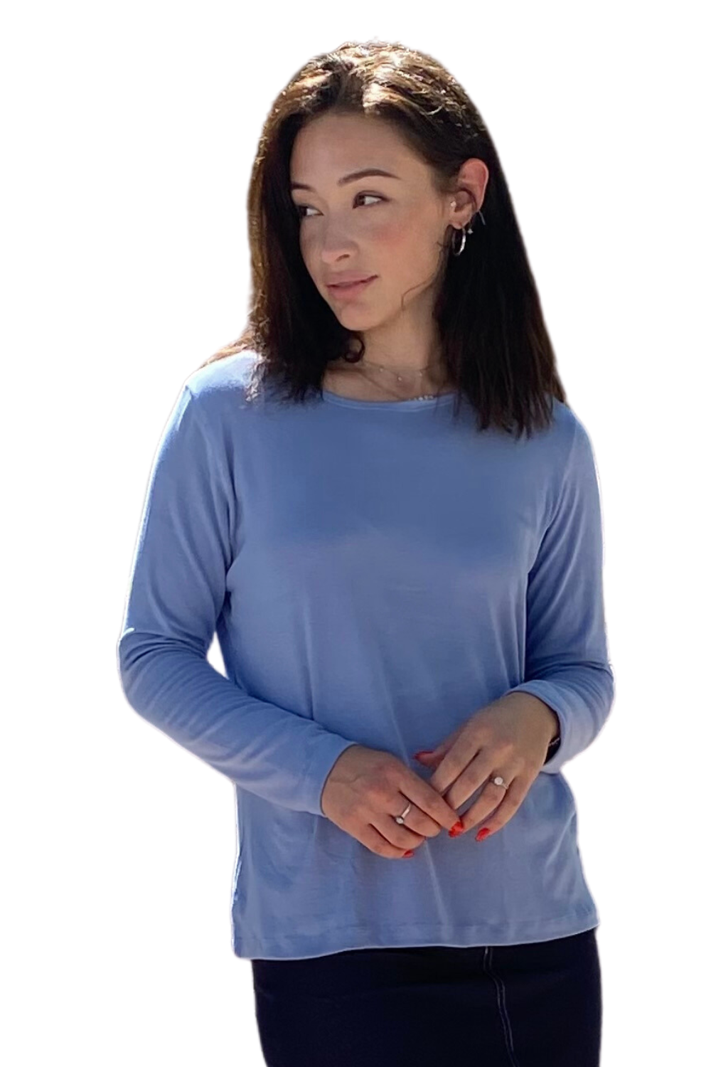 Long Sleeve Fine Ribbed Top with Modest Side Vents