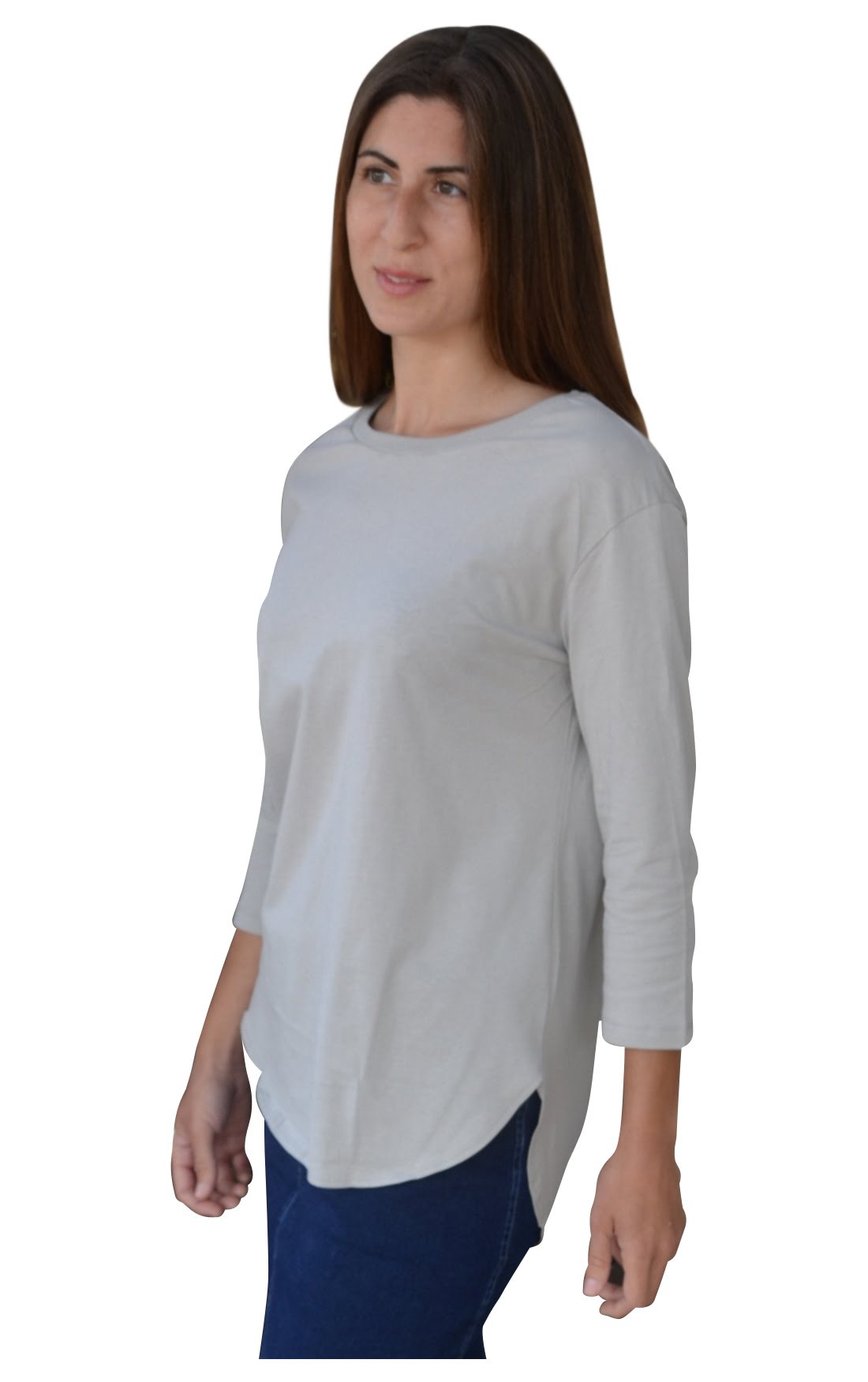 Modest Cotton Tunic with Three-Quarter Sleeves and Extended Back Coverage