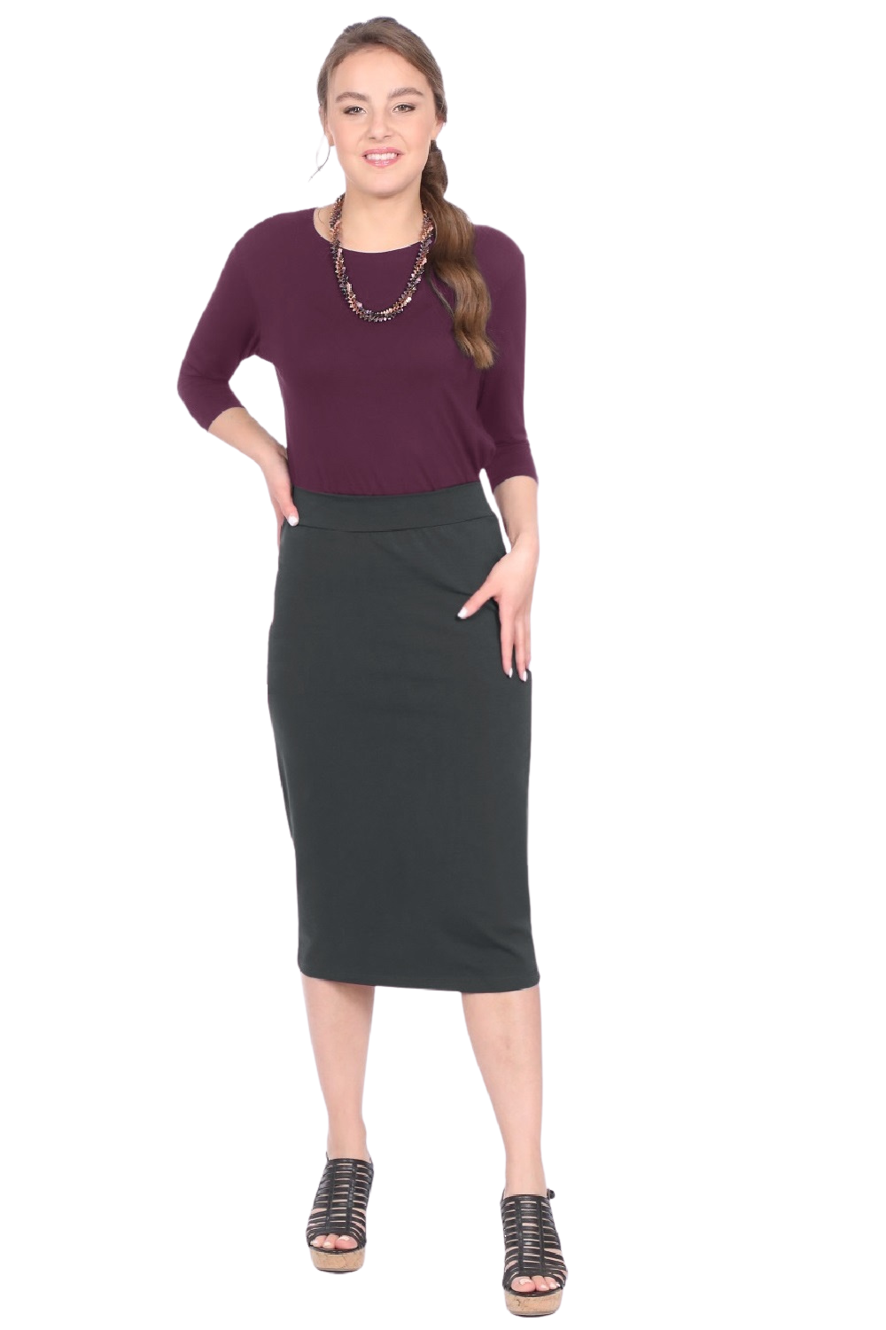 Mid-Calf Pencil Skirt in Cotton Spandex – No Slits