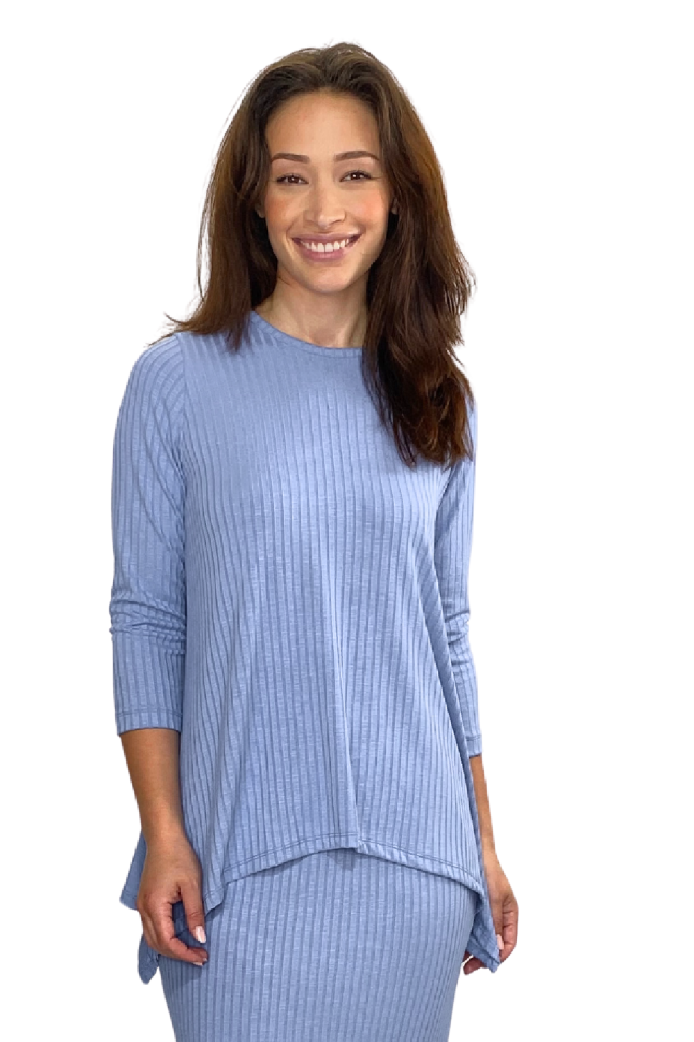 Popular Wide-Ribbed Handkerchief Hem Tunic with 3/4 Sleeves