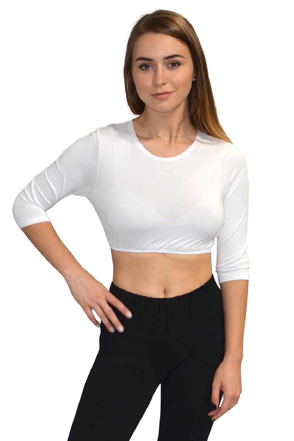 3/4 Sleeve Cropped Layering Shell in Viscose Spandex - Women's and Plus Sizes