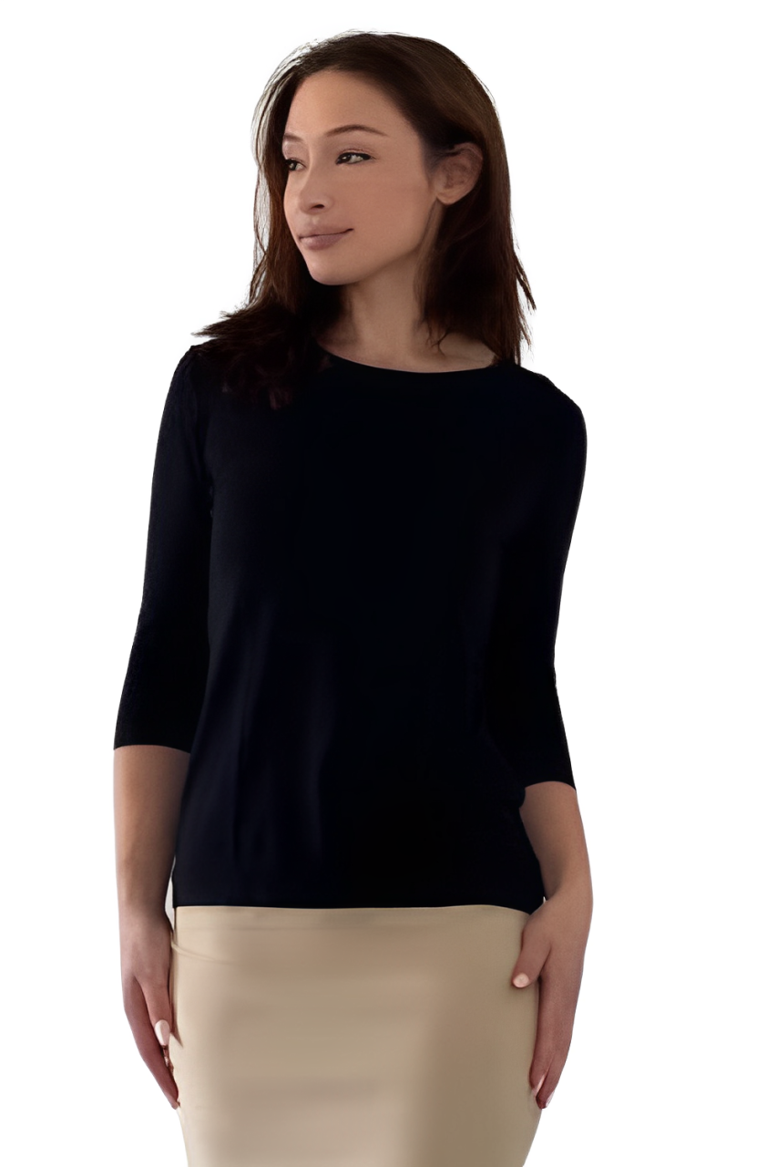Modest 3/4 Sleeve Layering Shell with Below Collarbone Neckline