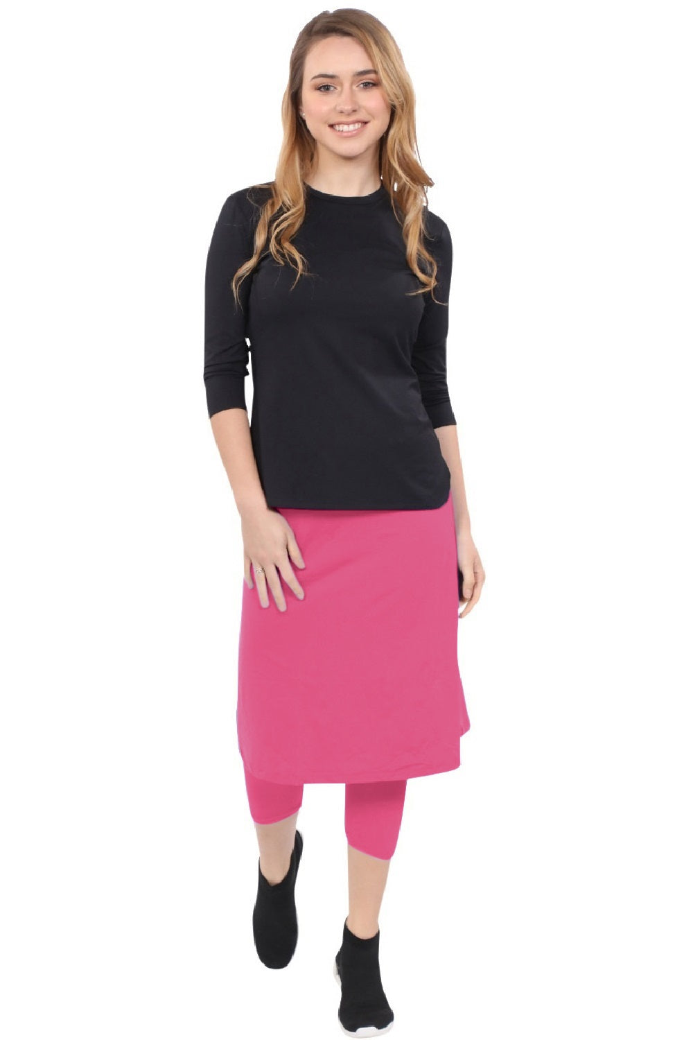 Modest Swim and Sports Midi Skirt with Attached Leggings - UPF 50 Protection