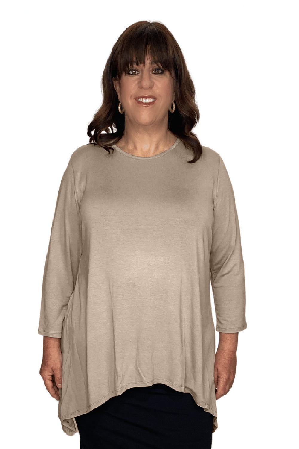 Plus Size Modest Handkerchief Tunic Top - 3/4 Sleeve Comfort Flow Design