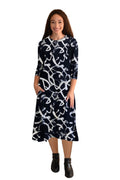 Mid-Calf 3/4 Sleeve Swing Dress with Pockets