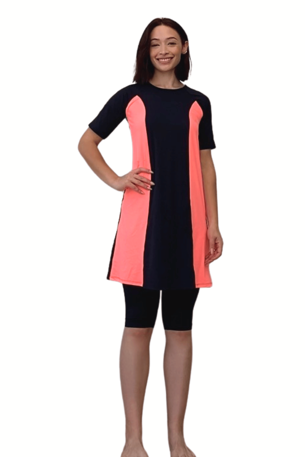 Modest Two-Piece Swim Dress Set - Elbow Sleeves with Knee-Length Leggings | UPF Protection