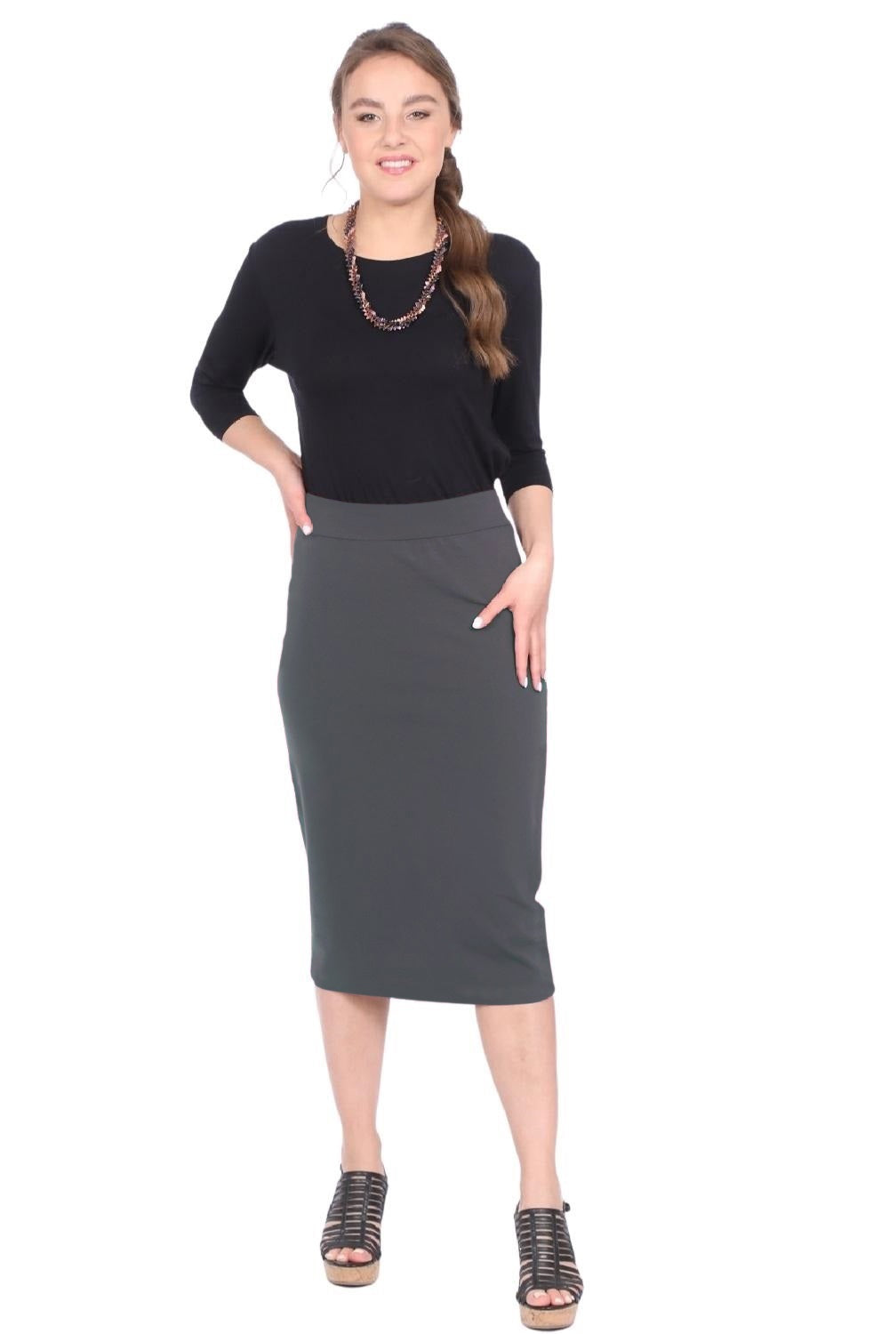 Mid-Calf Pencil Skirt in Cotton Spandex – No Slits