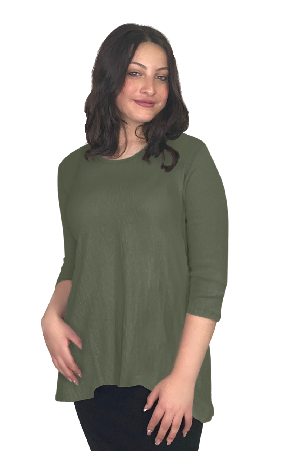 Hi-Lo Soft Crinkled Cotton Spandex 3/4 Sleeve Tunic