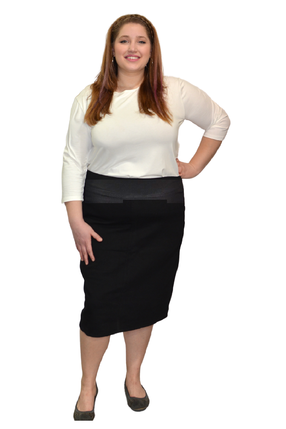 Plus Size Modest Stretch Knee Length Pencil Skirt in Cotton Spandex