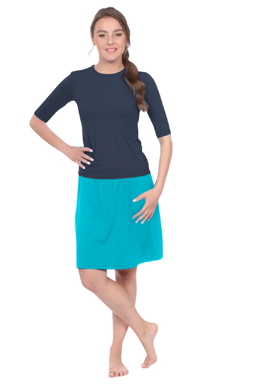 Knee-Length Swim/Sport Skirt with Attached Shorts, Pocket and UPF 50+ Protection